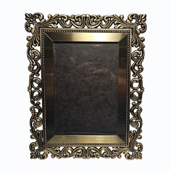 Brass "Forever Friends" Tabletop Photo Frame Ornate Scroll Border Heavy - Picture 2 of 11